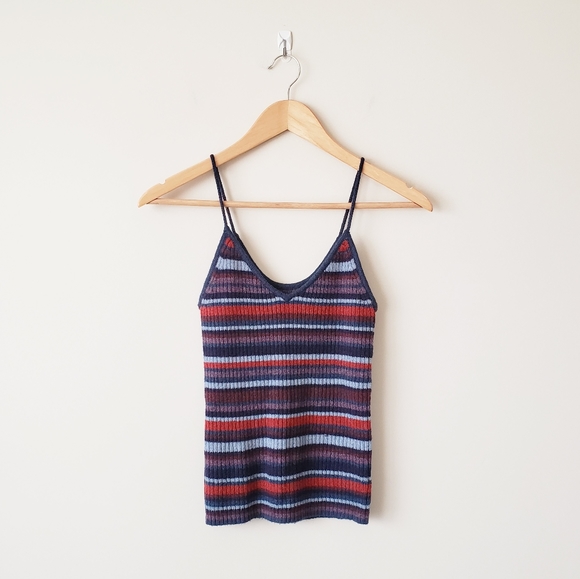 AEO Striped Ribbed Knit V-Neck Sweater Cami - Picture 2 of 7